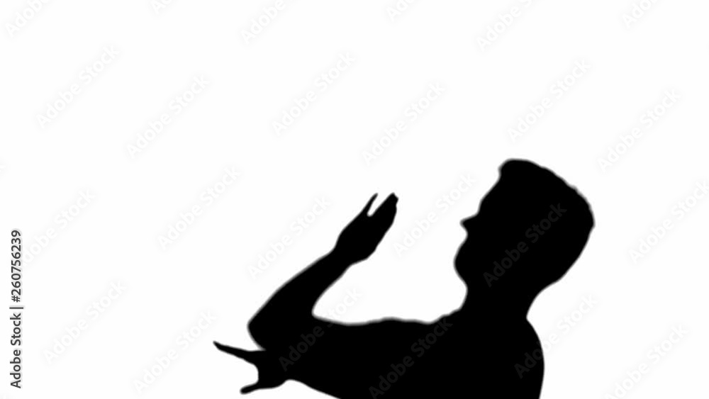 silhouette of irritated man waving outstretched hands while walking isolated on white silhouette of irritated man waving outstretched hands while walking isolated on white