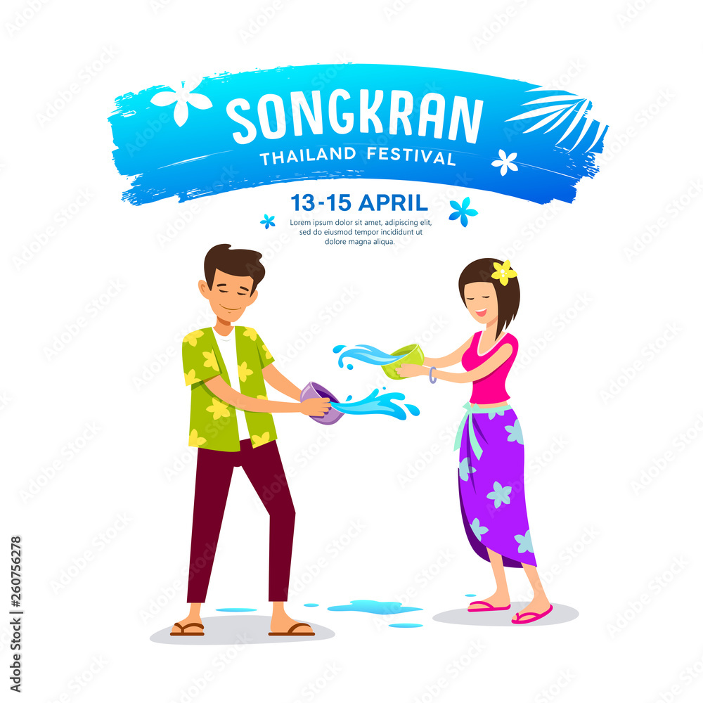 Vector men, women playing water bowl on Happy Songkran Day, Thailand illustration Vector men, women playing water bowl on Happy Songkran Day, Thailand illustration