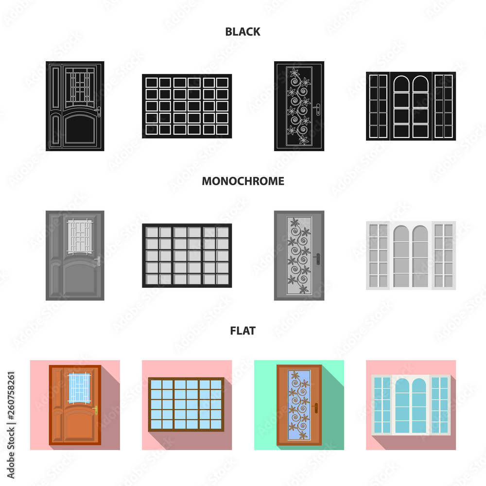 Isolated object of door and front logo. Collection of door and wooden vector icon for stock. Isolated object of door and front logo. Collection of door and wooden vector icon for stock.