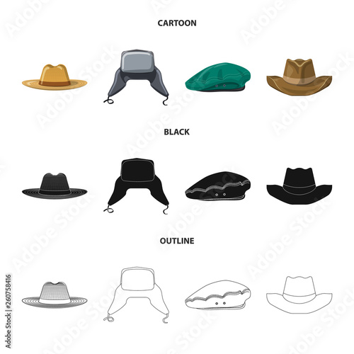 Vector illustration of headgear and cap icon. Collection of headgear and accessory stock vector illustration.