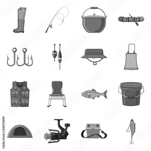 Isolated object of fish and fishing icon. Set of fish and equipment stock symbol for web.