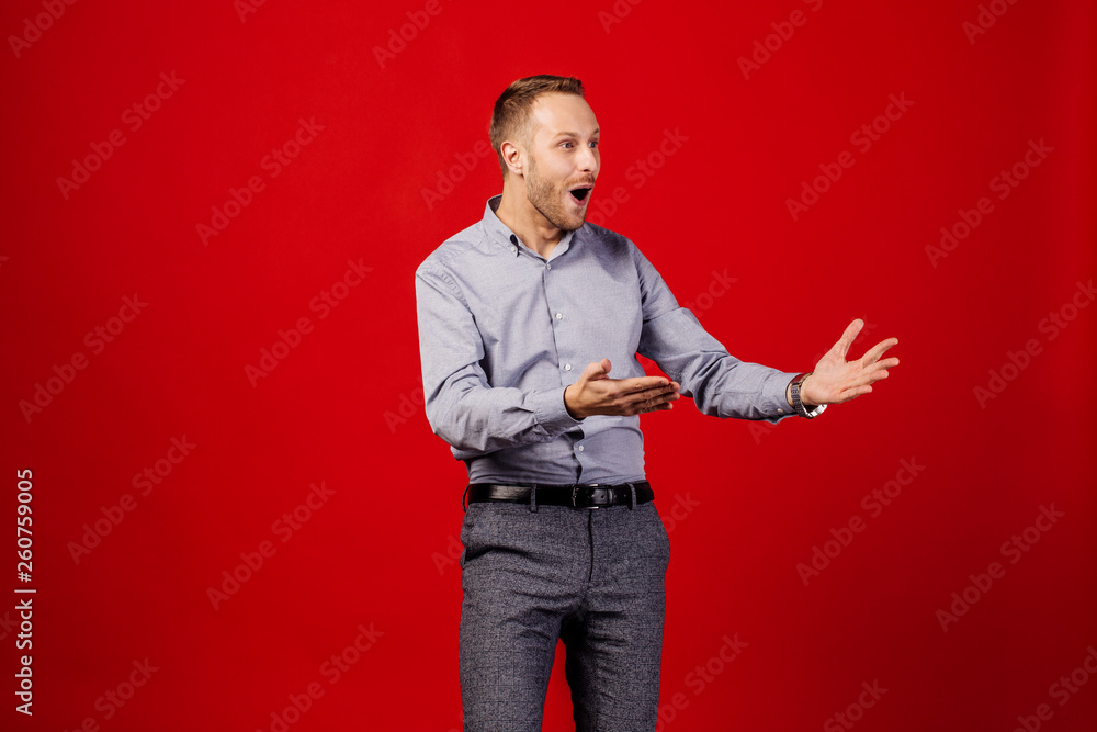 Naklejka premium man over red background. people and emotion concept.