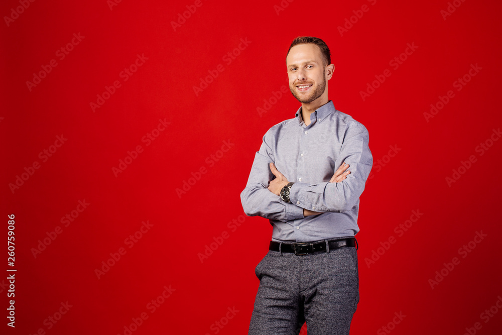 Fototapeta premium man over red background. people and emotion concept.