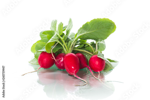 fresh organic red radish isolated on white background