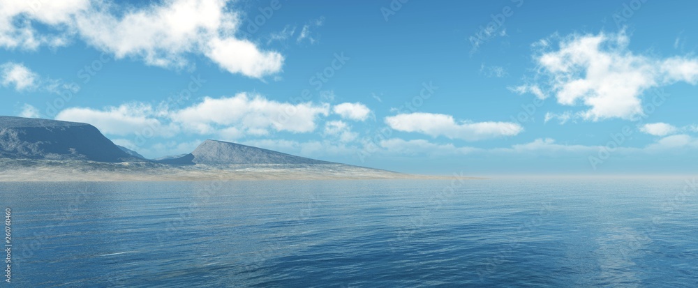 Beautiful seascape with rocky shore and clouds over the sea