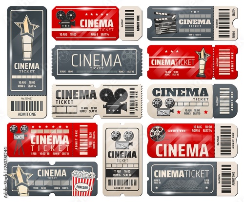 Movie theater, cinema retro vintage tickets