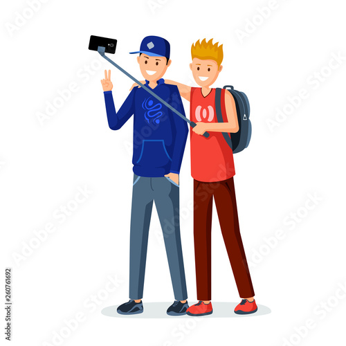 Teenagers taking photo, selfie vector illustration