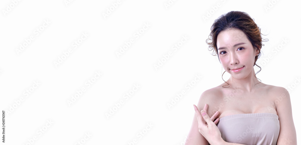 Beauty concept. Beauty Spa Woman with perfect skin Portrait. Beautiful woman face close up studio on white.