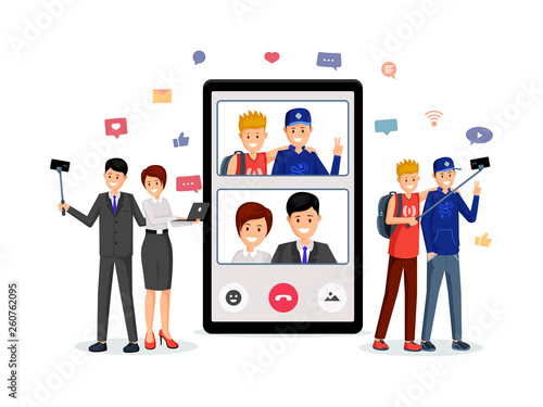 Video call, family talk vector illustration