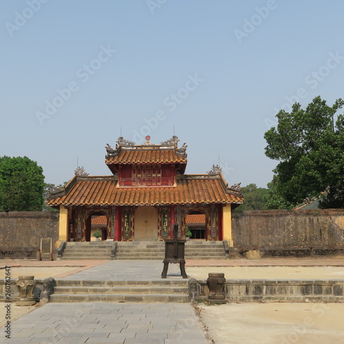 Ornate old buildings and statues with a large park in the "Minh Mang Tomb in" Hue "in central Vietnam in March 2019