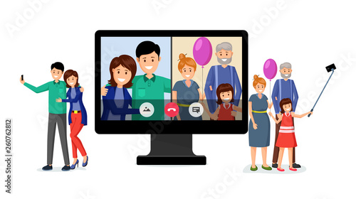 Family video conversation vector illustration
