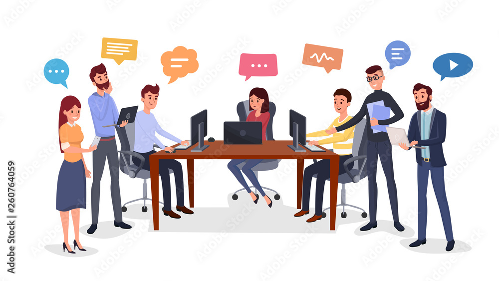Team brainstorm, idea generation flat illustration Team brainstorm, idea generation flat illustration