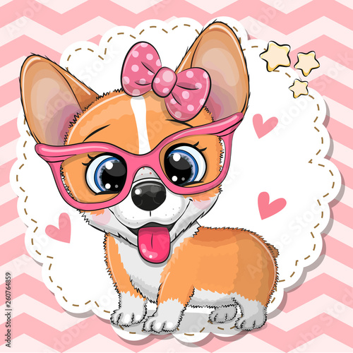 Cute Corgi dog girl in pink eyeglasses