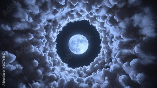 Tunnel in the clouds to moon