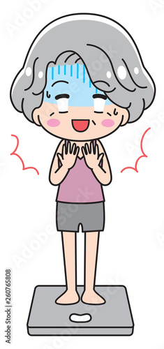 Surprised granny on a weight scale