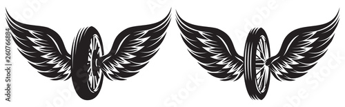 Vector set of monochrome patterns - wheel with wings