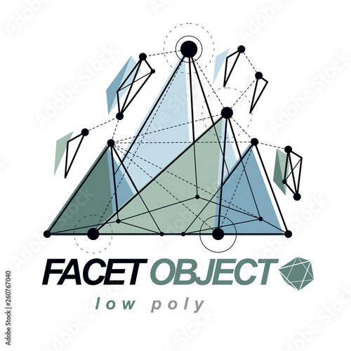 Abstract vector 3d geometric low poly object. Technology and science conceptual logo.