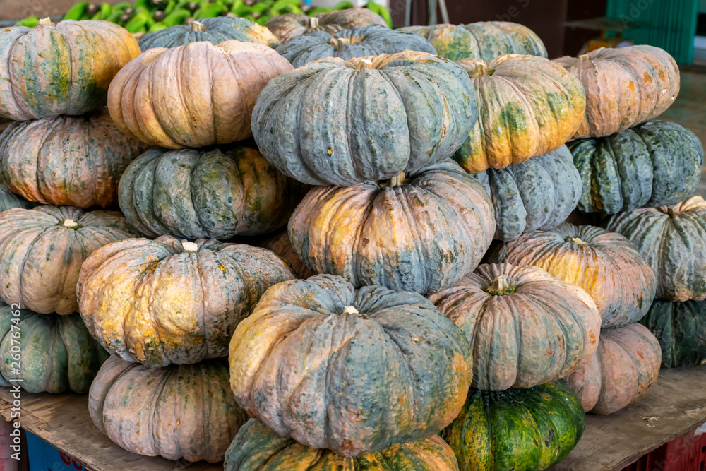 Ripe of pumpkins sold in the fruit market