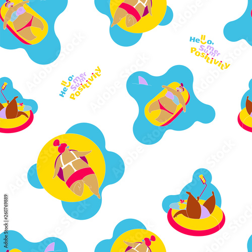Seamless pattern Happy Fat Girl on the Beach