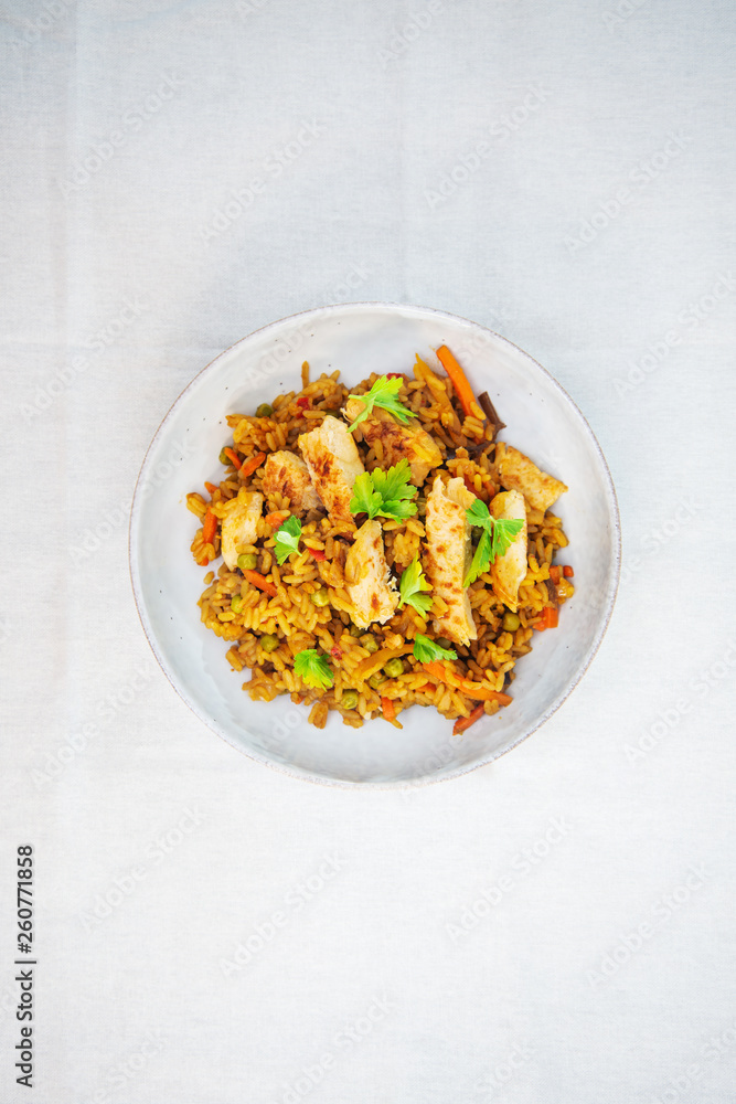 Chinese rice with vegetables and chicken Chinese rice with vegetables and chicken