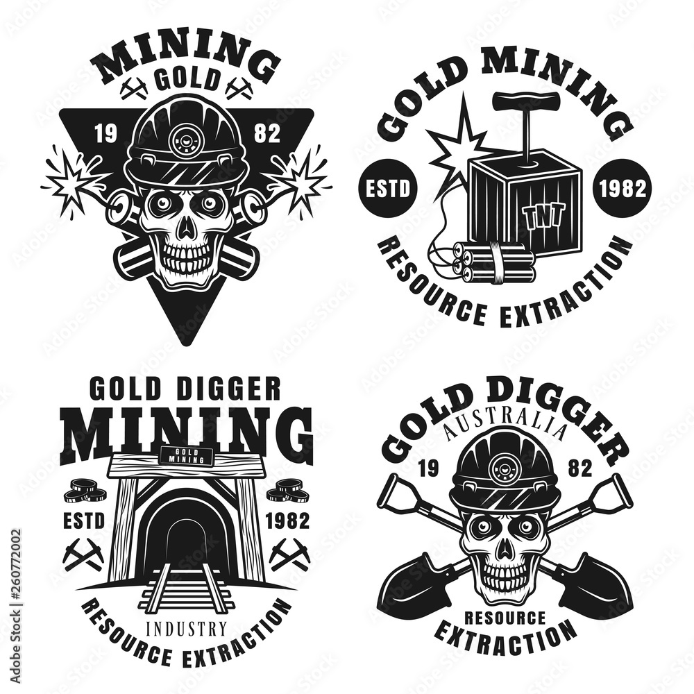 Goldminer company set of four vector retro emblems