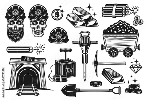 Gold mining and treasure digging vector objects