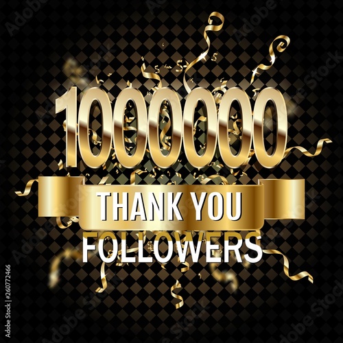 1 million followers thank you gold paper cut number illustration. Special user goal celebration for 1000000 social media friends, fans or subscribers.