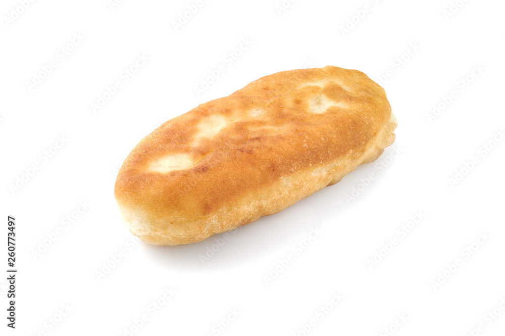 Fried pie on white background. Russian pie. Pirozhok Fried pie on white background. Russian pie. Pirozhok