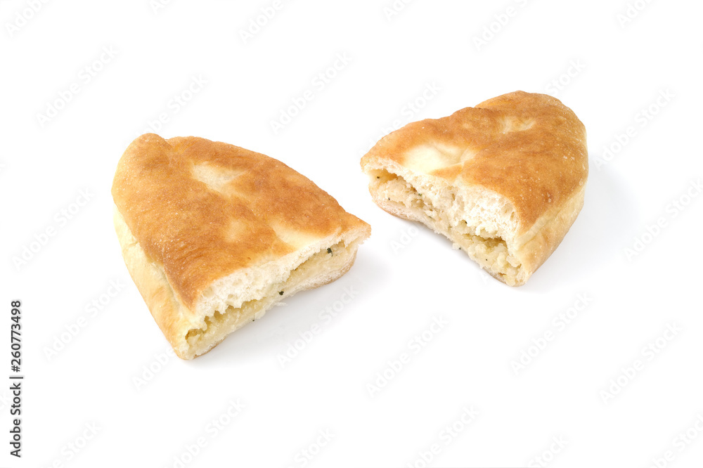 Pirozhok isolated on white background. Homemade pasty