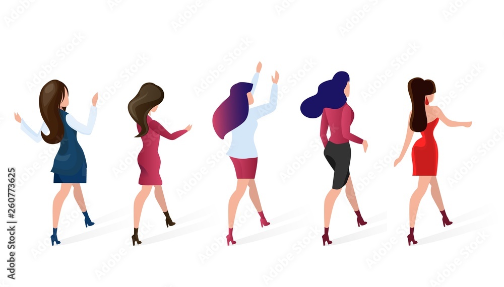 Fototapeta premium Set Group Women go Shopping Vector Illustration.