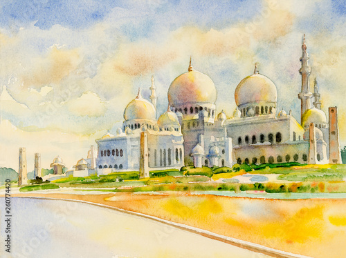 Painting Sheikh Zayed Grand Mosque in Abu Dhabi.