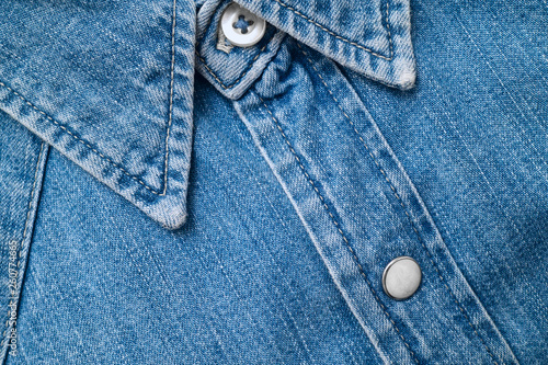 Jean shirt close up. Denim collar