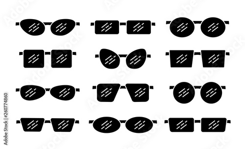 Vector illustration of frameless glasses. Flat icon set of reading rimless eyeglasses. Isolated objects