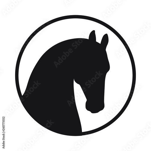 Head horse sign. Horse icon. Isolated silhouette head horse in the circle on white background. Vector illustration