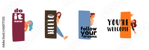 A smiling happy girl looks out from behind screen.