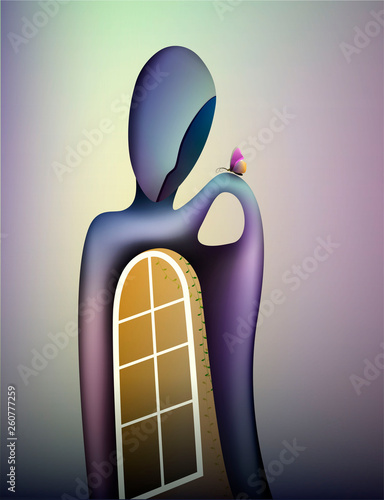 color of the thoughts, liquid beautiful form concept, shape of memories, shaped like a man with open window holding butterfly, shape and color of soul,