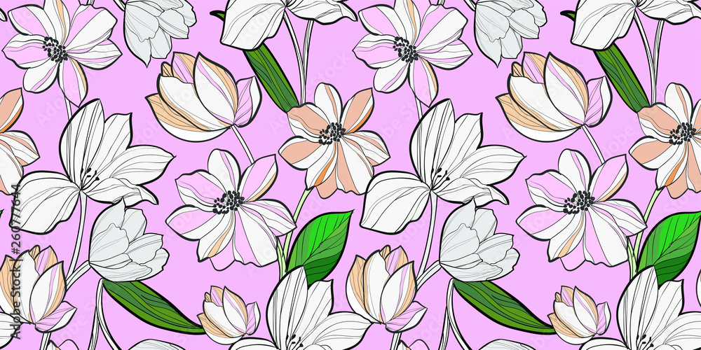Hand drawn floral pattern background seamless vector illustration full editable