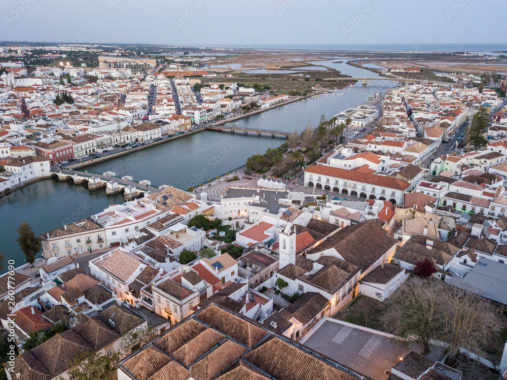 Aerial cityscape of charming Tavira, Algarve, Portugal