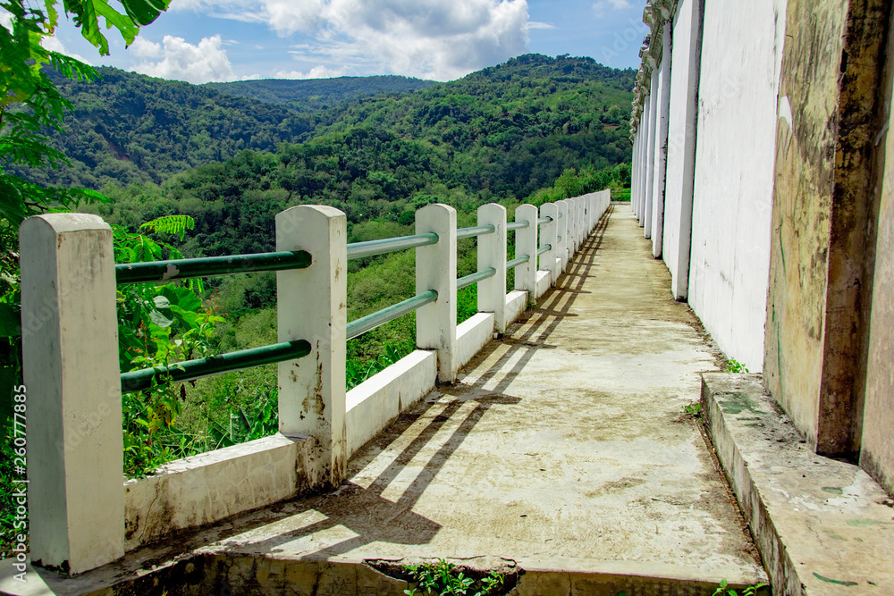 bridge in hills with walls next of Tomb of the Imogiri Kings. landscape view of bantul from Tomb of the Imogiri Kings
