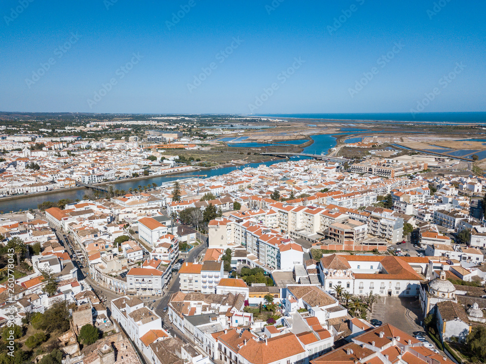 Fototapeta premium Aerial cityscape of charming Tavira, Algarve, Portugal