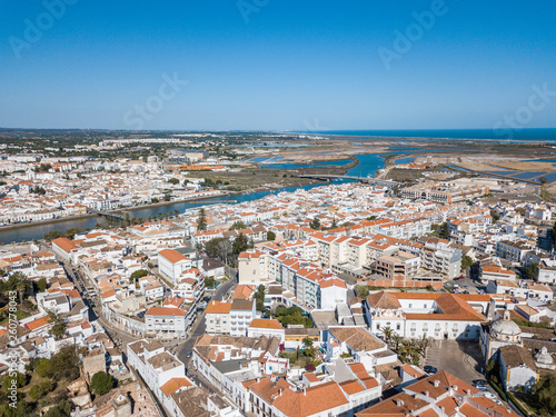 Aerial cityscape of charming Tavira, Algarve, Portugal