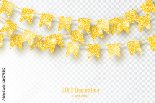 Glitter Gold Party Flags Decoration with Confetti 