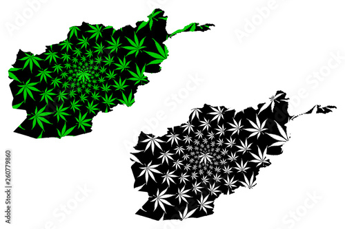 Afghanistan - map is designed cannabis leaf green and black, Islamic Republic of Afghanistan map made of marijuana (marihuana,THC) foliage, photo