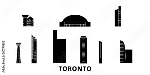 Canada, Toronto City flat travel skyline set. Canada, Toronto City black city vector panorama, illustration, travel sights, landmarks, streets.