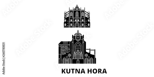 Czech Republic, Kutna Hora flat travel skyline set. Czech Republic, Kutna Hora black city vector panorama, illustration, travel sights, landmarks, streets.