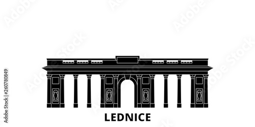 Czech Republic, Lednice flat travel skyline set. Czech Republic, Lednice black city vector panorama, illustration, travel sights, landmarks, streets.