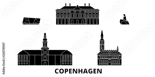 Canvas Print Denmark, Copenhagen flat travel skyline set