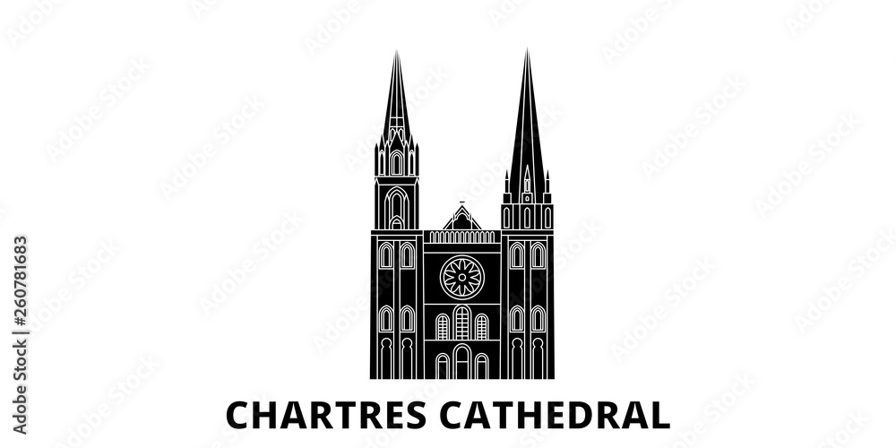 France, Chartres Cathedral Landmark flat travel skyline set. France