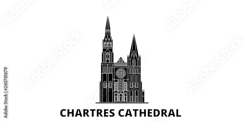 France, Chartres flat travel skyline set. France, Chartres black city vector panorama, illustration, travel sights, landmarks, streets.