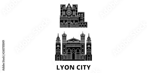 France, Lyon City flat travel skyline set. France, Lyon City black city vector panorama, illustration, travel sights, landmarks, streets. photo